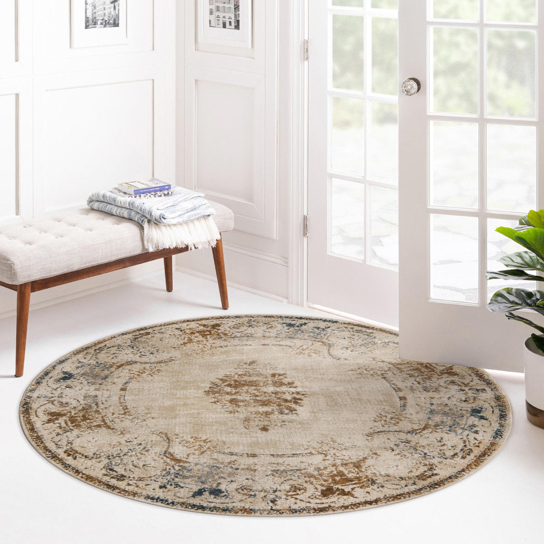Arlindo Oriental Beige/Brown/Gray/Blue Area Rug Lark Manor™ Rug Size: Round 5'3"