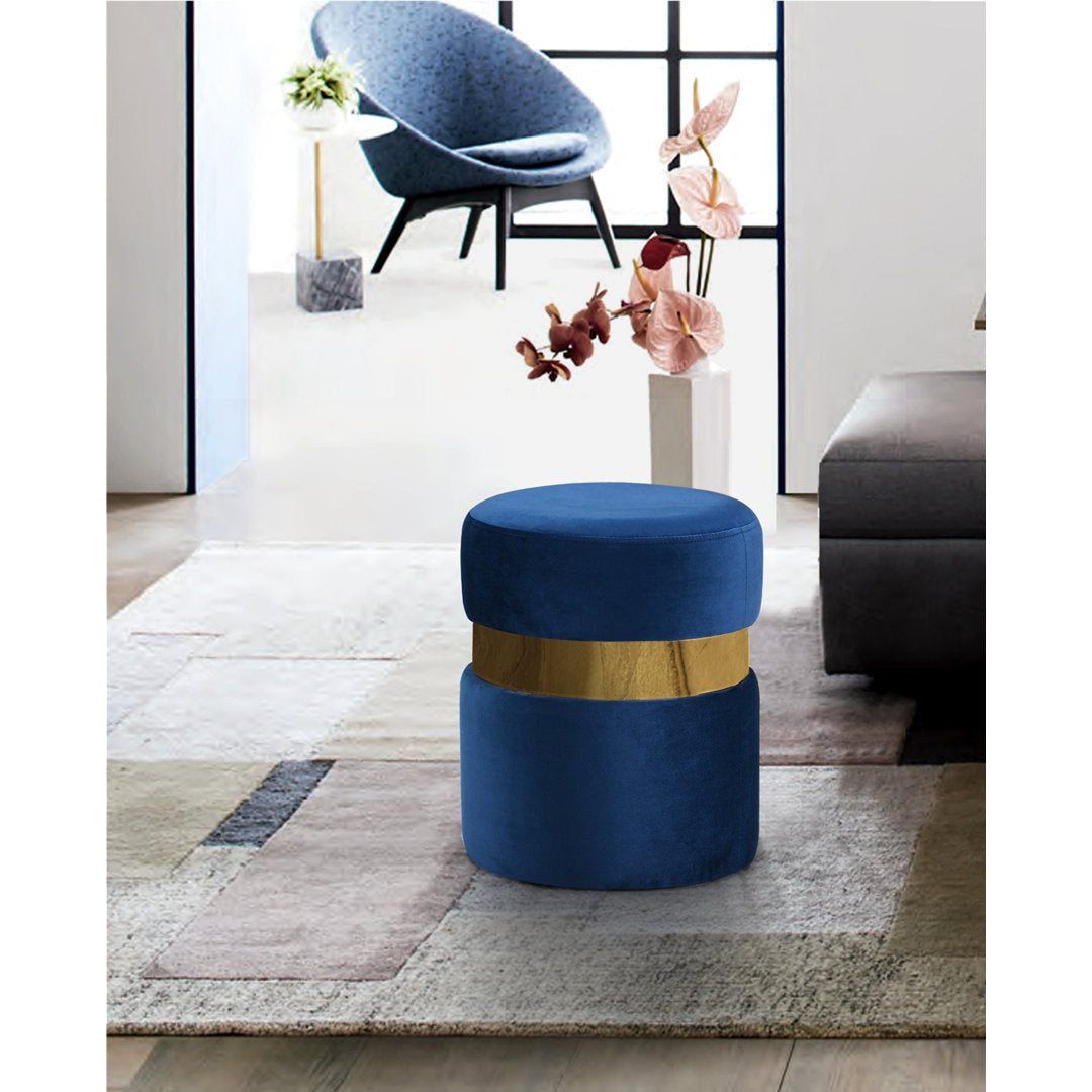 Fresno 14.5" Wide Velvet Round Cocktail Ottoman Mercer41 Upholstery Color: Navy Fabric: Gold