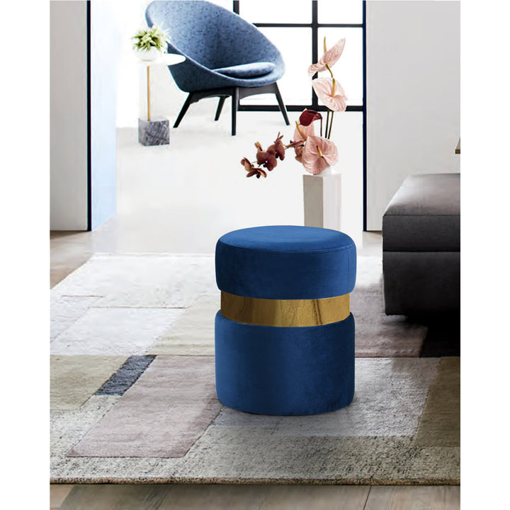 Fresno 14.5" Wide Velvet Round Cocktail Ottoman Mercer41 Upholstery Color: Navy Fabric: Gold