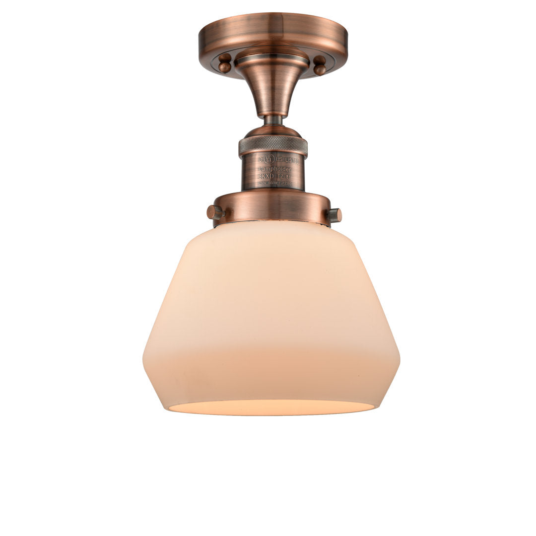 Chill 1 - Light 7" Simple Bell Semi Flush Mount Wade Logan® Shade Color: Matte White Cased Fixture Finish: Antique Copper