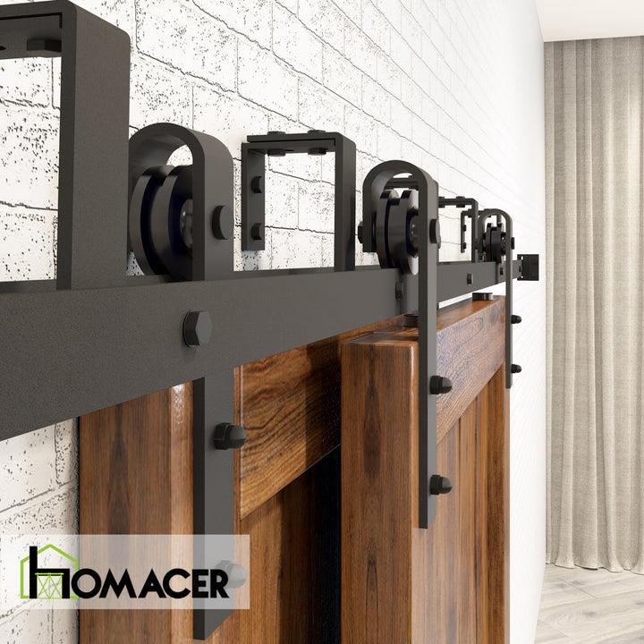 Black Rustic Classic Design Double Track Bypass Two Door Barn Door Hardware Kit( Door Not Included） Homacer Track Length: 60 in.