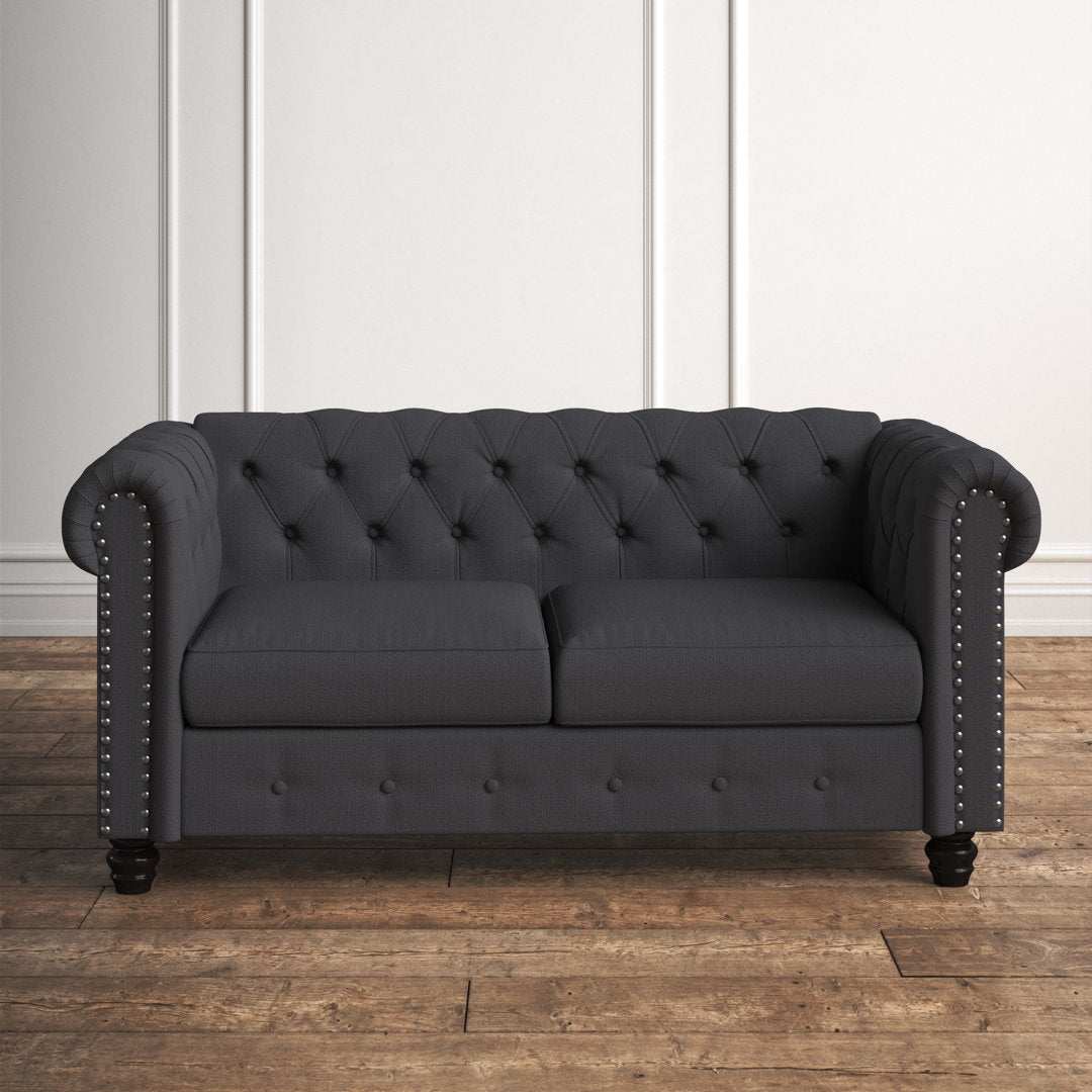 Provence 61" Rolled Arm Chesterfield Loveseat Kelly Clarkson Home Upholstery Color: Charcoal Linen Blend