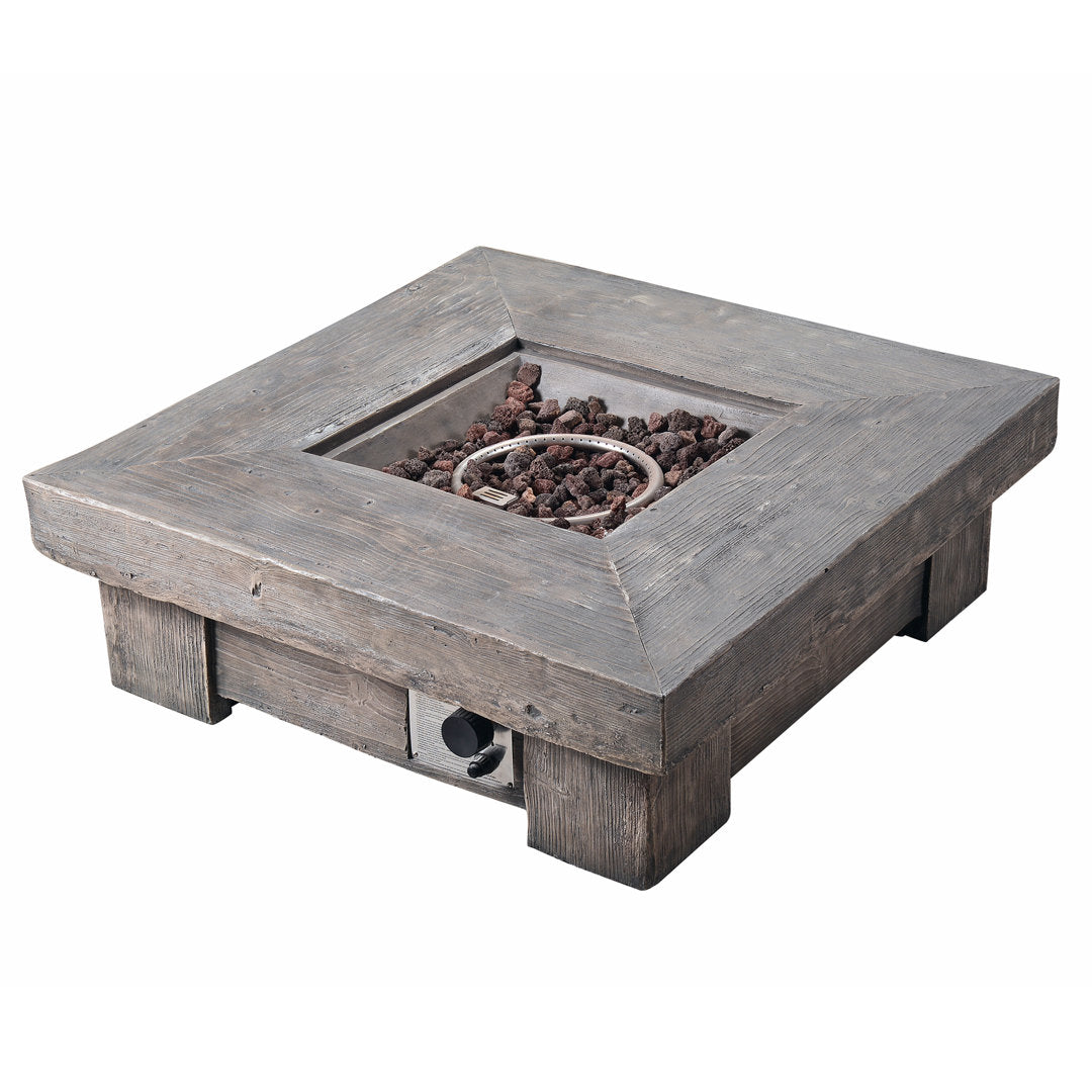 Lakishia 35" Square Faux Wood Gas Fire Pit with Lava Rocks Wade Logan®