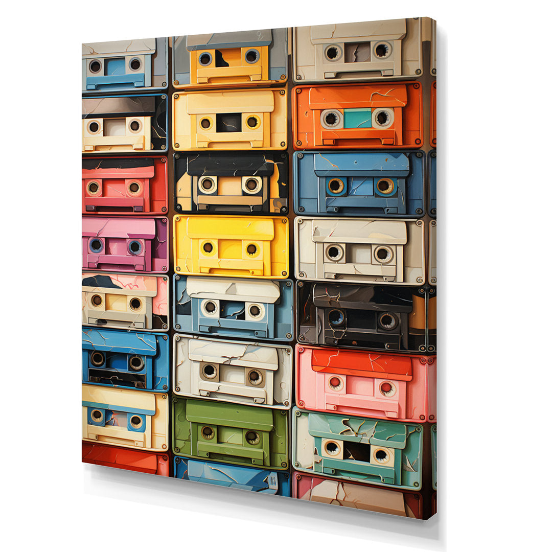 Popart Cassette Tapes X On Canvas Print Red Barrel Studio® Size: 44" H x 34" W x 1.5" D Format: Wrapped Canvas