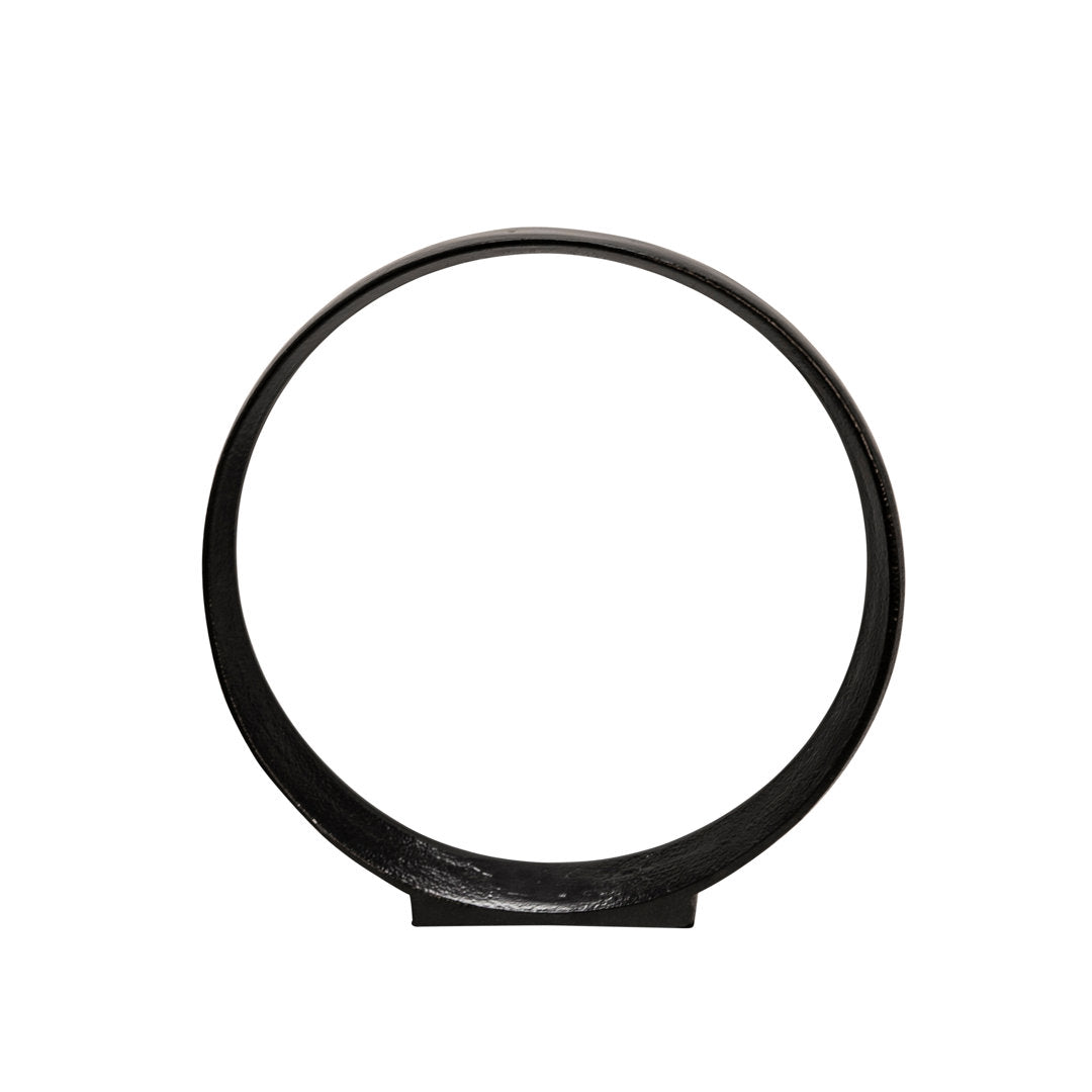 Set of 2 Metal Ring Sculptures - Modern Abstract Black Aluminum 12" and 14" Circular Sculpture Steelside™