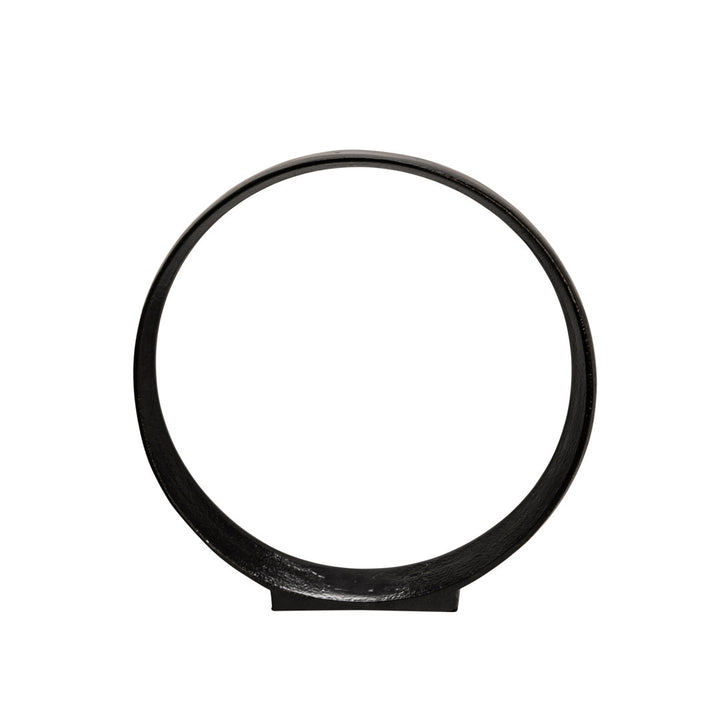 Set of 2 Metal Ring Sculptures - Modern Abstract Black Aluminum 12" and 14" Circular Sculpture Steelside™