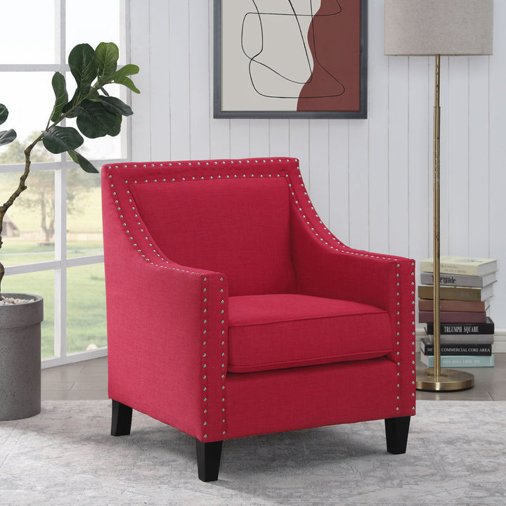 Hilga Erica Accent Armchair With Chrome Nailhead Trim Winston Porter Fabric: Red Polyester Blend
