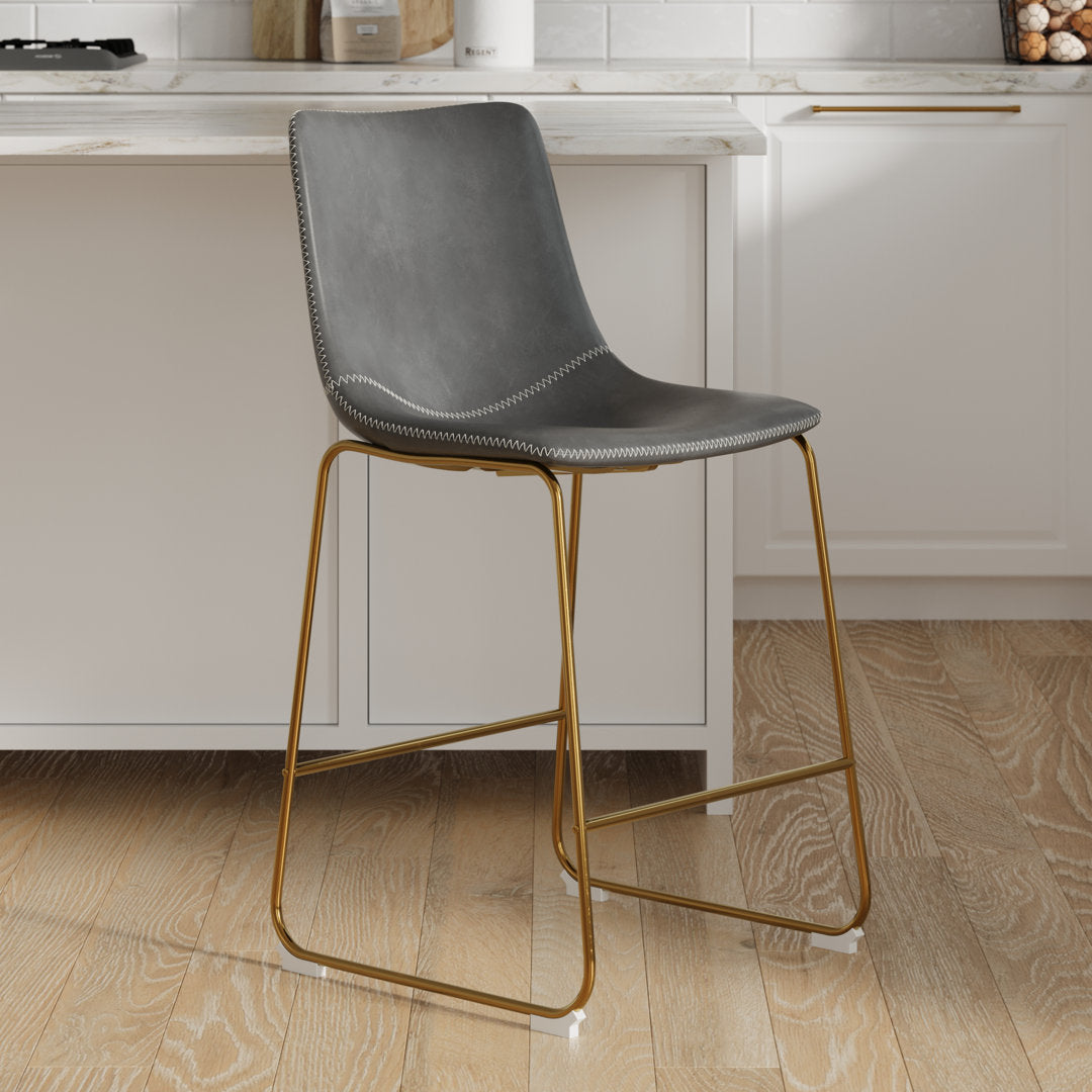 Nia Vegan Leather Bar & Counter Stool (Set of 2) AllModern Frame Color: Gold Seat Height: Counter Stool (24" Seat Height), Upholstery: Gray Vegan Leather