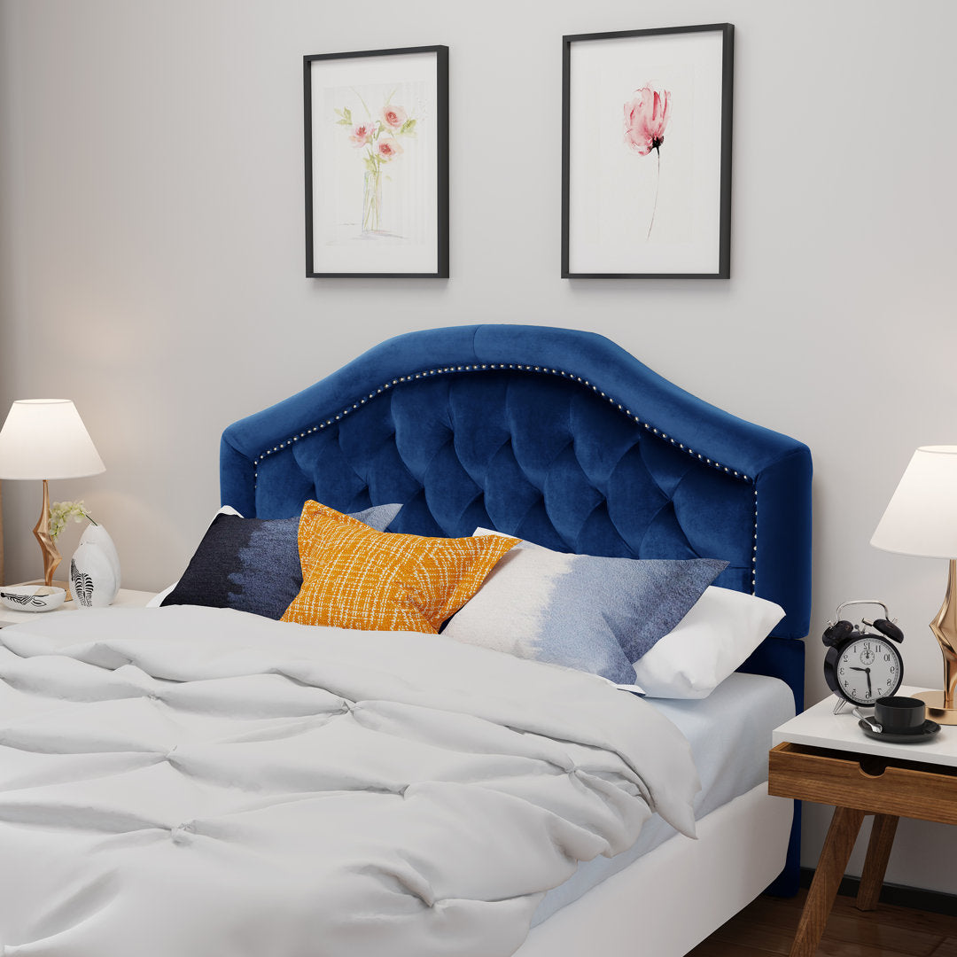 Danni Upholstered Metal Panel Headboard House of Hampton® Size: Full / Double Upholstery: Navy Blue