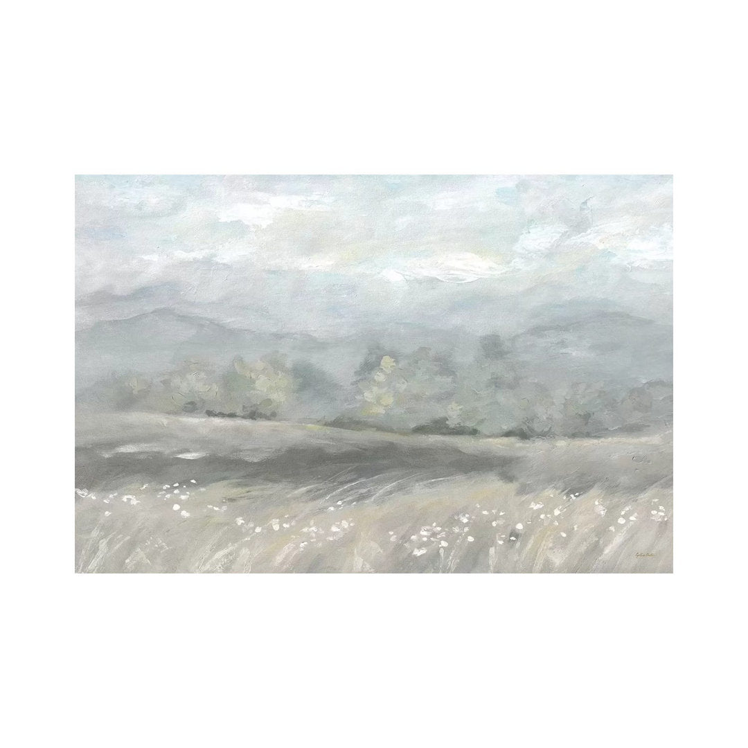 Country Meadow Landscape Neutral by Cynthia Coulter - Wrapped Canvas Painting Print East Urban Home Size: 40" H x 60" W x 1.5" D Format: Black Framed Canvas