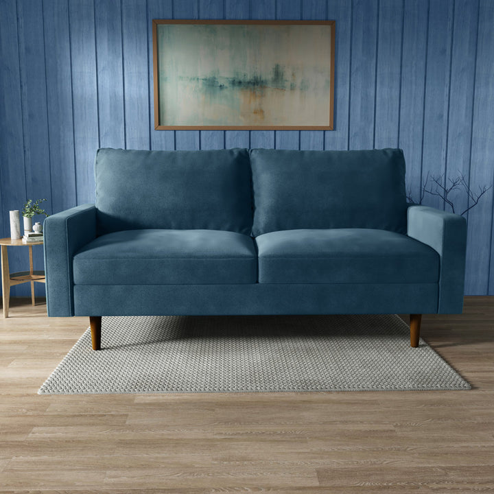 Markham 70" Velvet Square Arm Sofa Willa Arlo™ Interiors Fabric: Prussian Blue Polyester