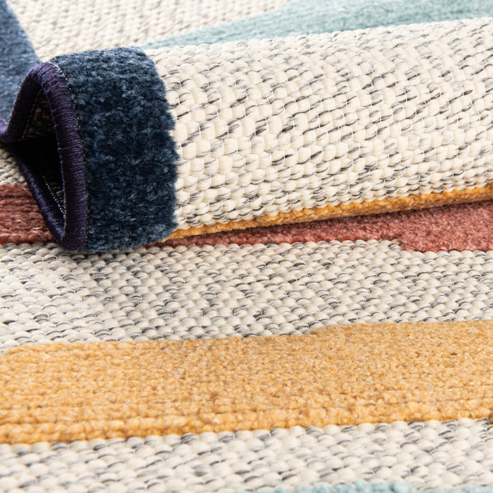 Berberia Striped Indoor / Outdoor Area Rug in Blue/Orange/Red Beachcrest Home™ Rug Size: Round 3'3"