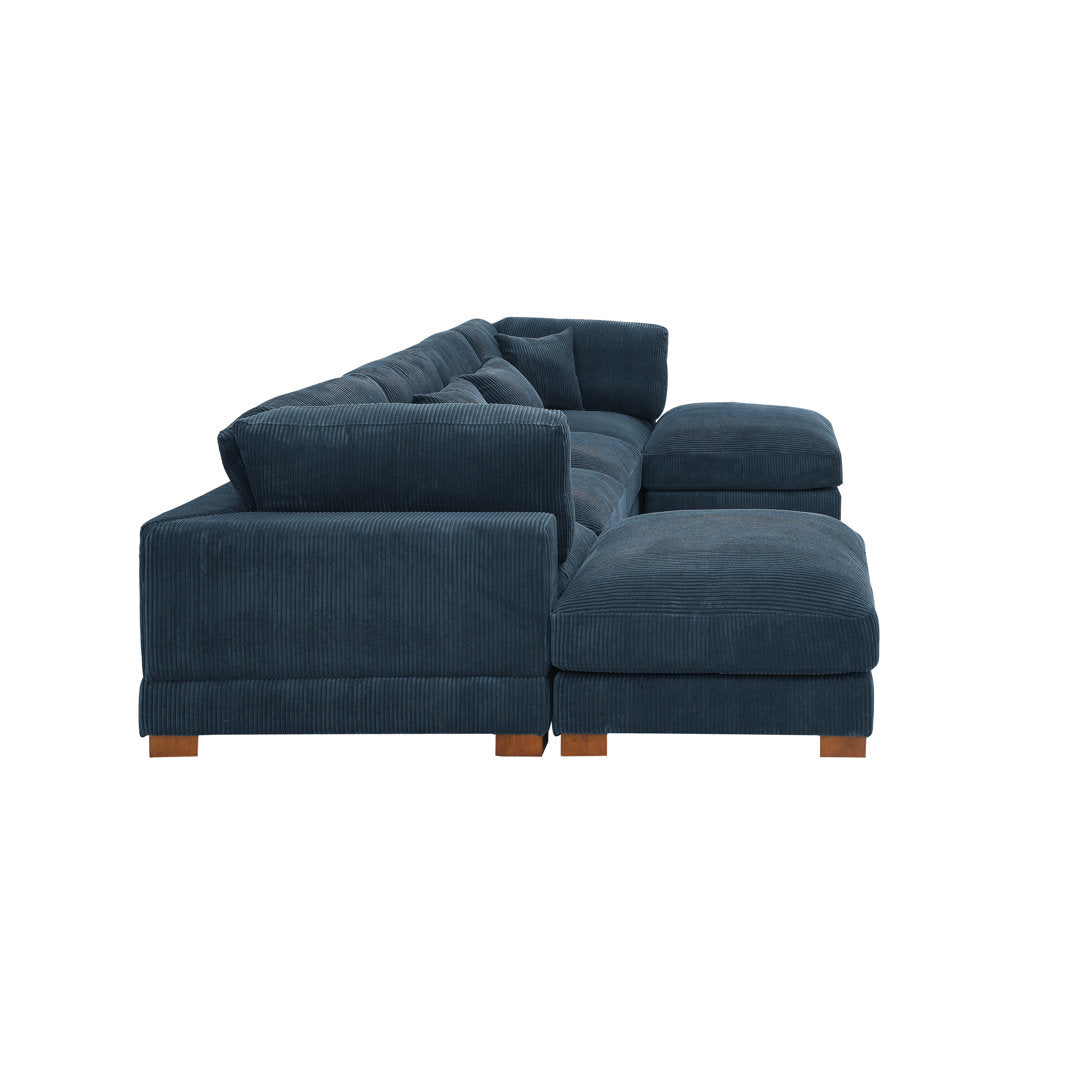 Andreco 144" Wide Reversible Modular Corner Sectional with Ottoman Wade Logan® Body Fabric: Dark Blue Corduroy