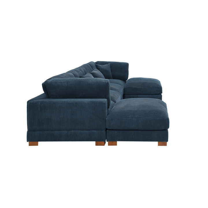 Andreco 144" Wide Reversible Modular Corner Sectional with Ottoman Wade Logan® Body Fabric: Dark Blue Corduroy