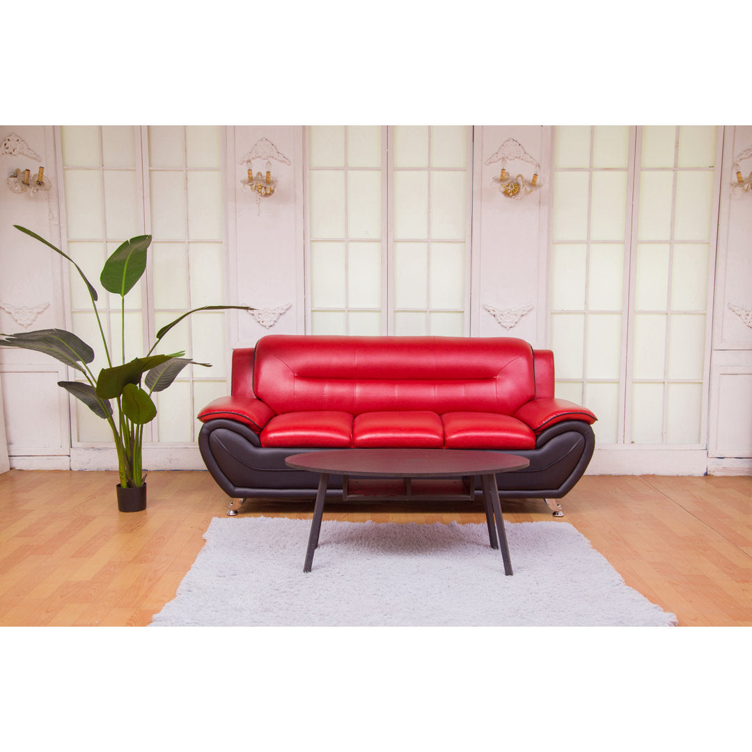Mulvey 80" Faux Leather Pillow Top Arm Sofa Orren Ellis Upholstery Color: Red/Black