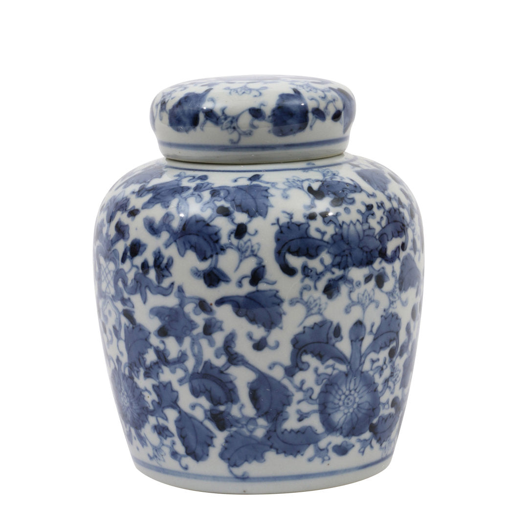 Chadwicks Blue/White Ceramic Jar Birch Lane™ Size: 6.5'' H x 5.5'' W x 5.5'' D