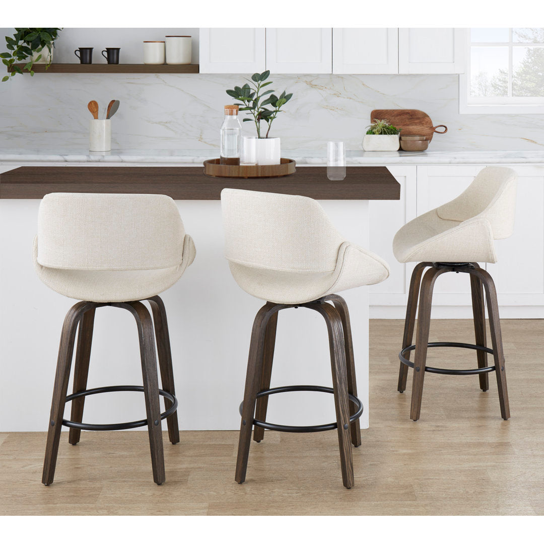 Lakyia Upholstered Bar & Counter Stool with Round Footrest George Oliver Upholstery: Cream, Seat Height: Counter Stool (26" Seat Height)
