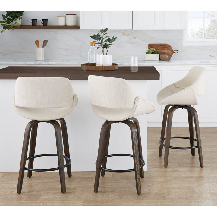 Lakyia Upholstered Bar & Counter Stool with Round Footrest George Oliver Upholstery: Cream, Seat Height: Counter Stool (26" Seat Height)