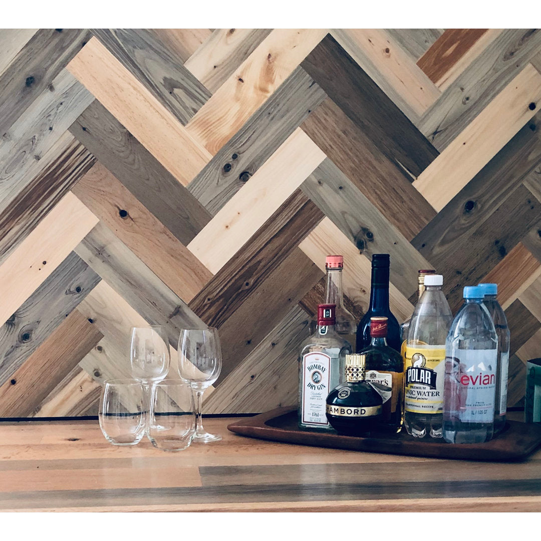 Timberchic River Reclaimed Wooden Wall planks - Simple Peel & Stick Wall Covering Application for DIY Accent Wall & Home Improvement - Premium Wall Paneling - Herringbone Pattern Timber Chic Color: River Planks
