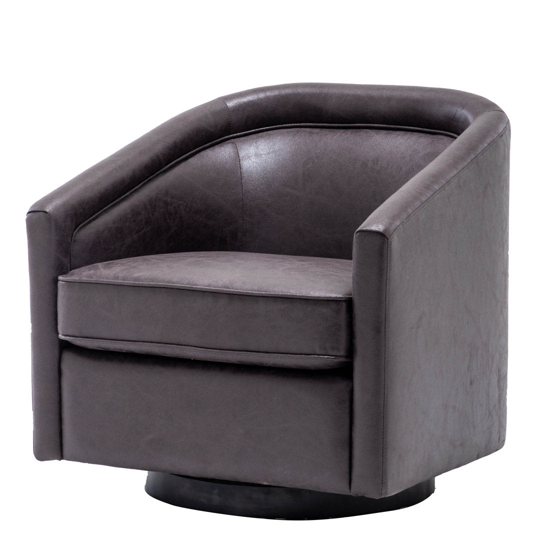 Kiersten 28.7" Wide Vegan Leather Swivel Barrel Chair Sand & Stable™ Leather Type: Pebble Charcoal Faux Leather