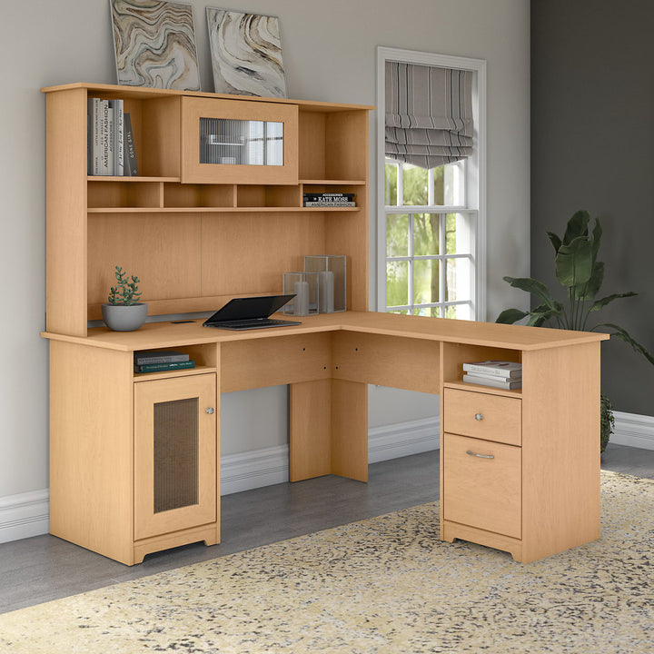 Shelonda L-Shape Executive Desk with Hutch Latitude Run® Color: Natural Maple