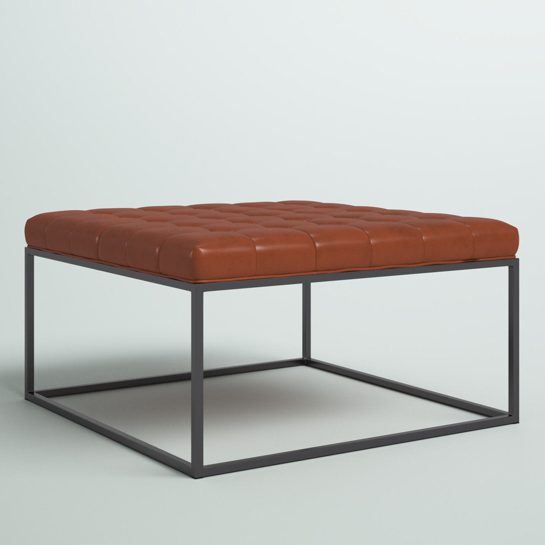 Bhorelal 34.75" Wide Faux Leather Tufted Square Cocktail Ottoman Wade Logan® Fabric: Brown