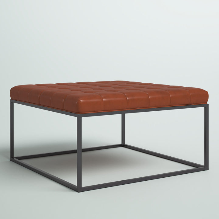 Bhorelal 34.75" Wide Faux Leather Tufted Square Cocktail Ottoman Wade Logan® Fabric: Brown