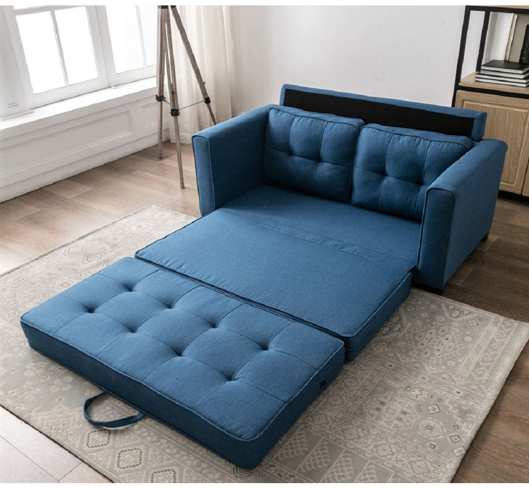 Lizeth 58" Linen Square Arm Sofa Bed Ebern Designs Upholstery: Ocean Blue