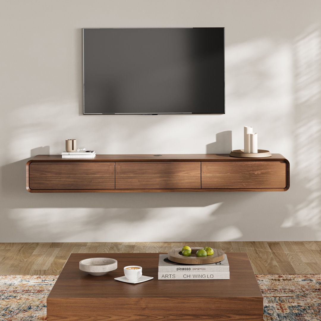Randalstown Floating TV Stand, Entertainment Center with 4 Drawers, Solid Wood, Fully-Assembled Hokku Designs Color: Dark Brown/Black Overall Entertainment Center Width - Side to Side: 78.74''