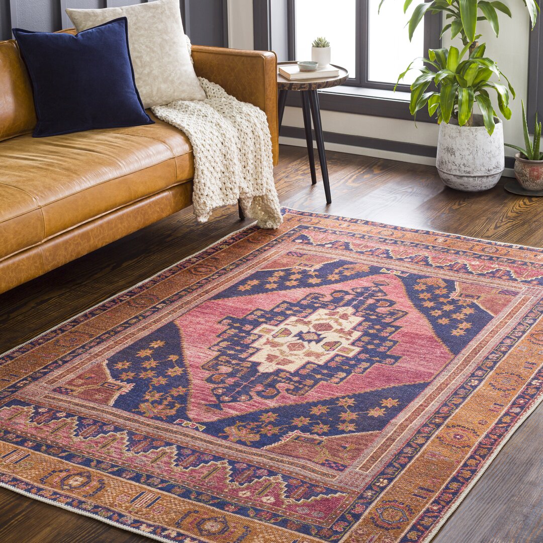 Westlake Machine Washable Oriental Dark Blue/Rose Area Rug Birch Lane™ Rug Size: Runner 2'7" x 7'10"