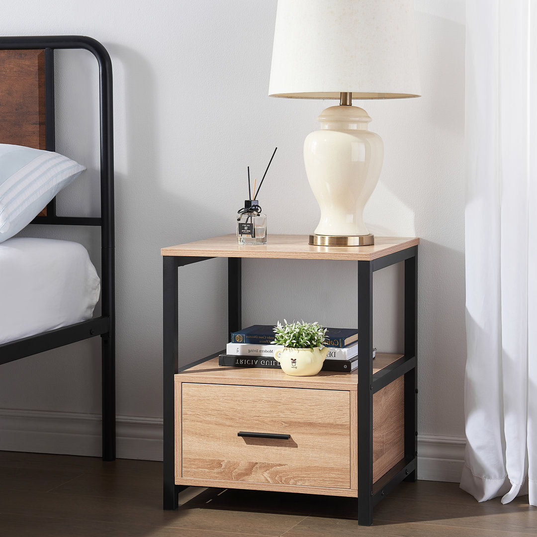 Kempst 1 - Drawer Iron Nightstand Trent Austin Design® Color: Oak