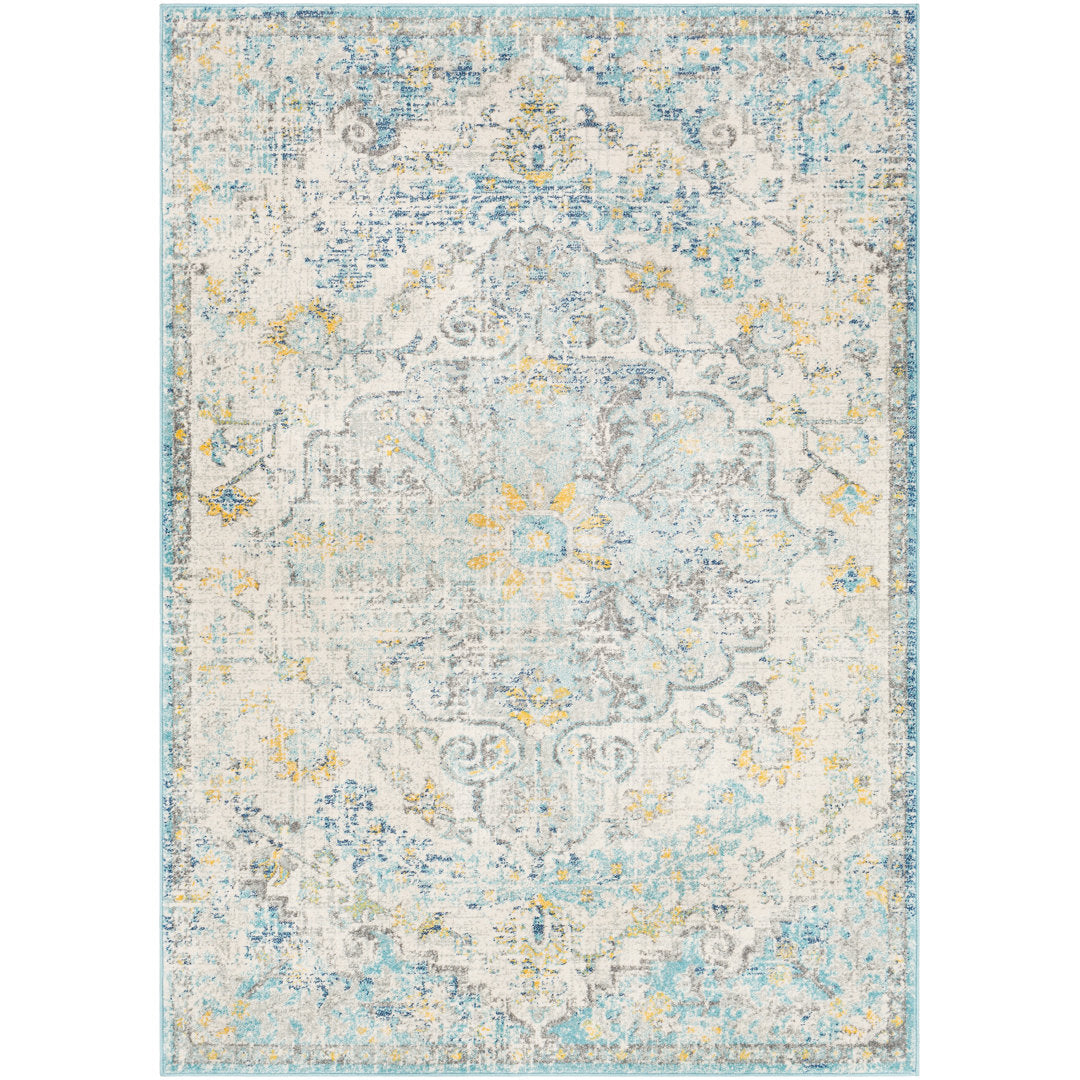 Hillsby Oriental Ivory Cream/Teal/Yellow Area Rug Mistana™ Rug Size: Rectangle 5'3" x 7'3"