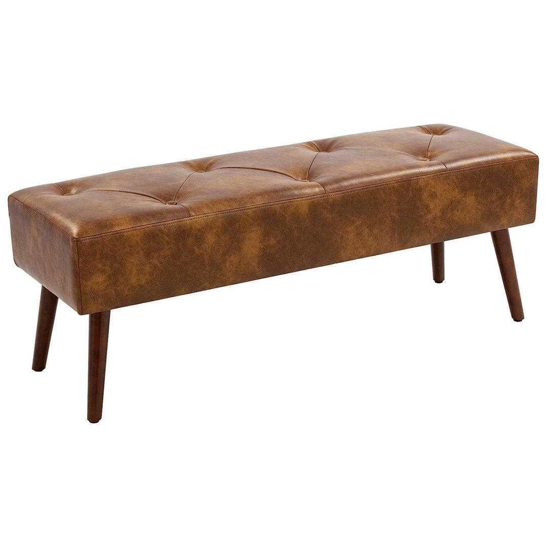 Sveina Faux Leather Bench, 44" Wide with Metal Legs 17 Stories Color: Dust Yellow