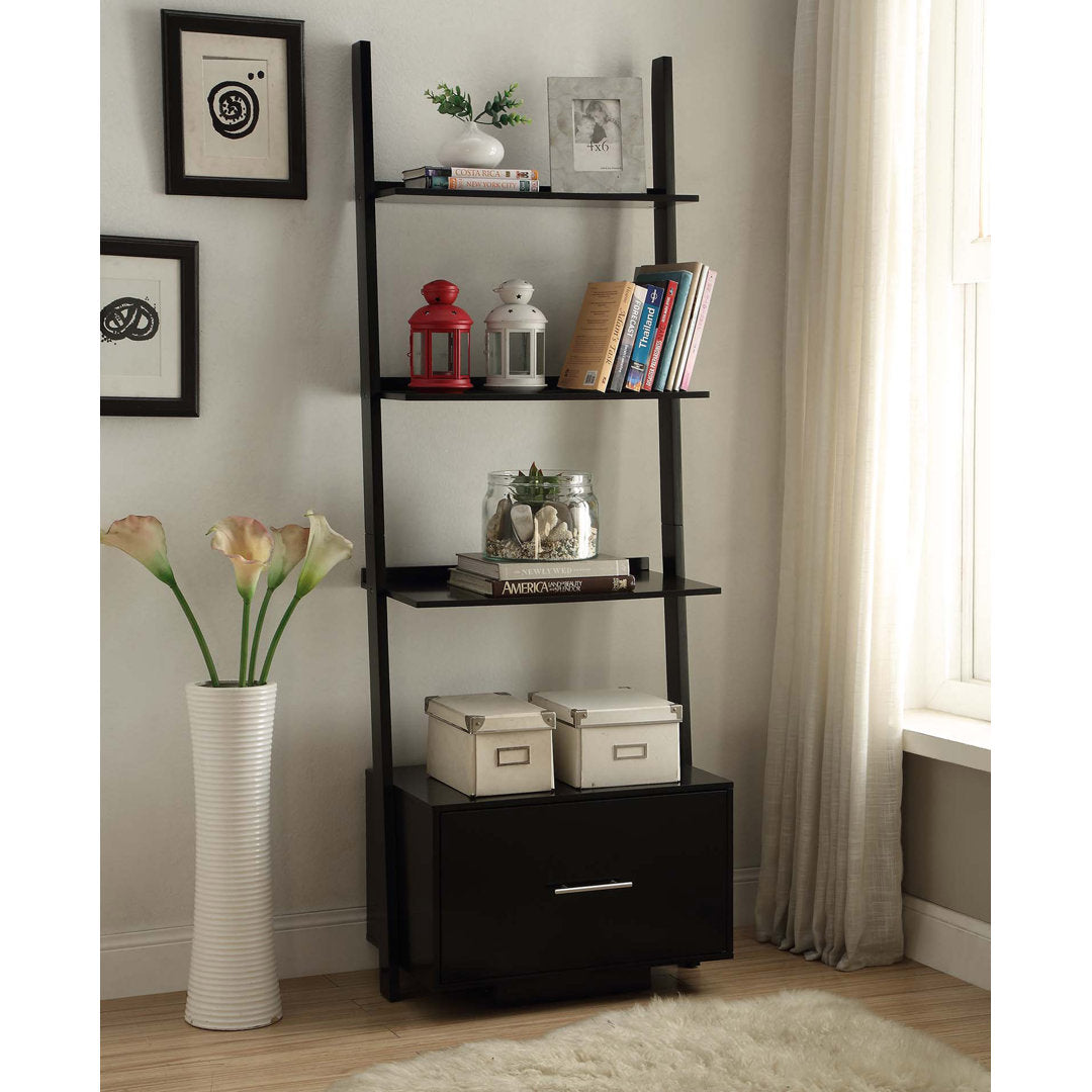 69'' H x 24.75'' W Solid Wood Ladder Bookcase Ebern Designs Color: Black