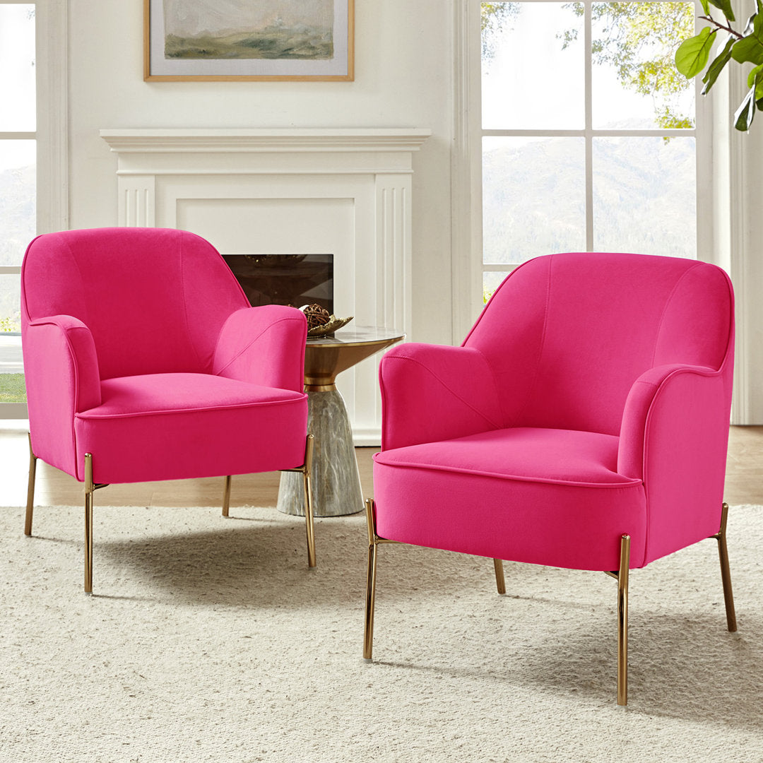 Cleo 26" Wide Contemporary Chair with Recessed Arms (Set of 2) Etta Avenue™ Fabric: Fuchsia Velvet