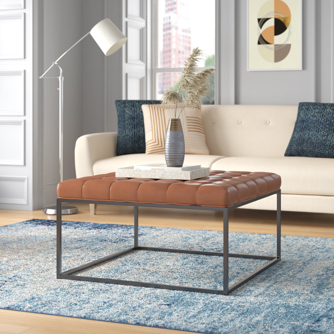 Bhorelal 34.75" Wide Faux Leather Tufted Square Cocktail Ottoman Wade Logan® Fabric: Brown
