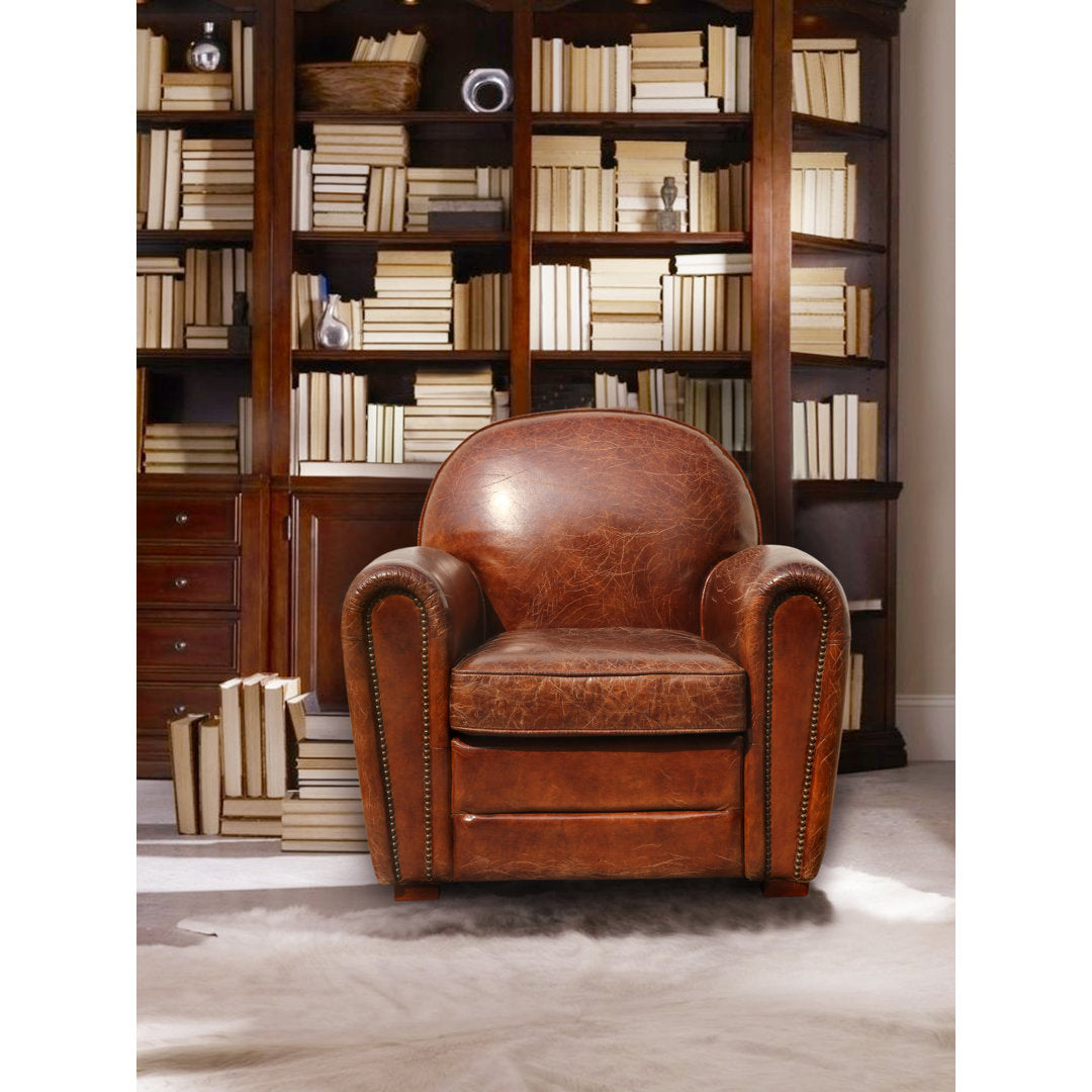 32" Wide Top Grain Leather Armchair Pasargad