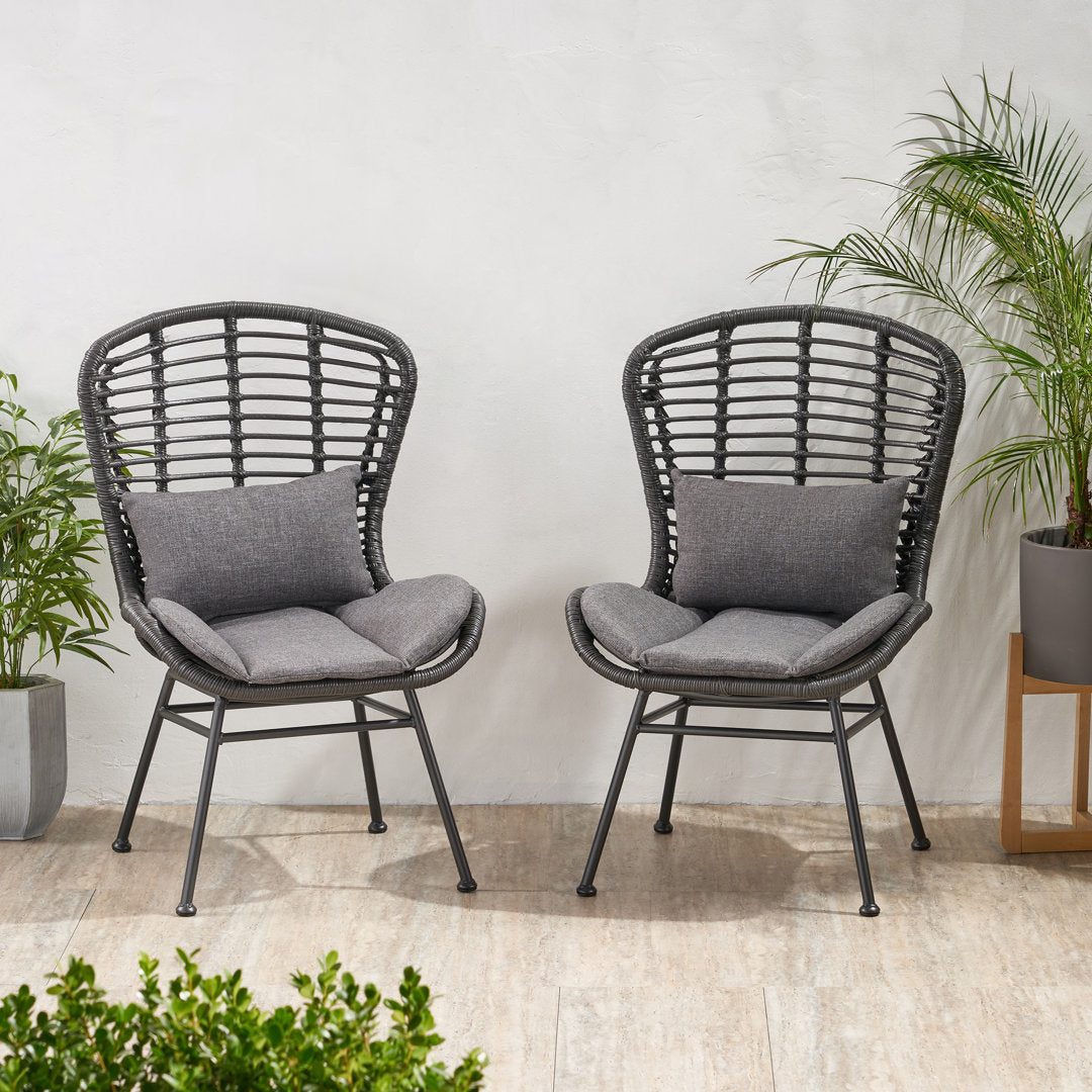 Frazer Patio Chair with Cushions (Set of 2) Mistana™ Frame Color: Gray Frame, Cushion Color: Dark Gray