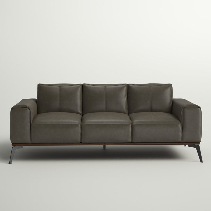 Conley 86" Genuine Leather Square Arm Sofa Sand & Stable™ Leather Type: Gray Genuine Leather