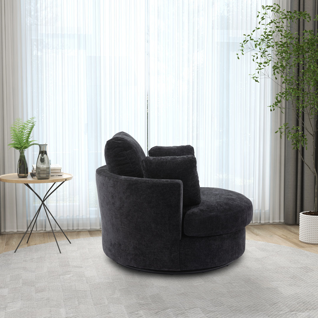 Dahlonega 42" Wide Swivel Barrel Chair Rosdorf Park Fabric OR Leather Type: Black Chenille