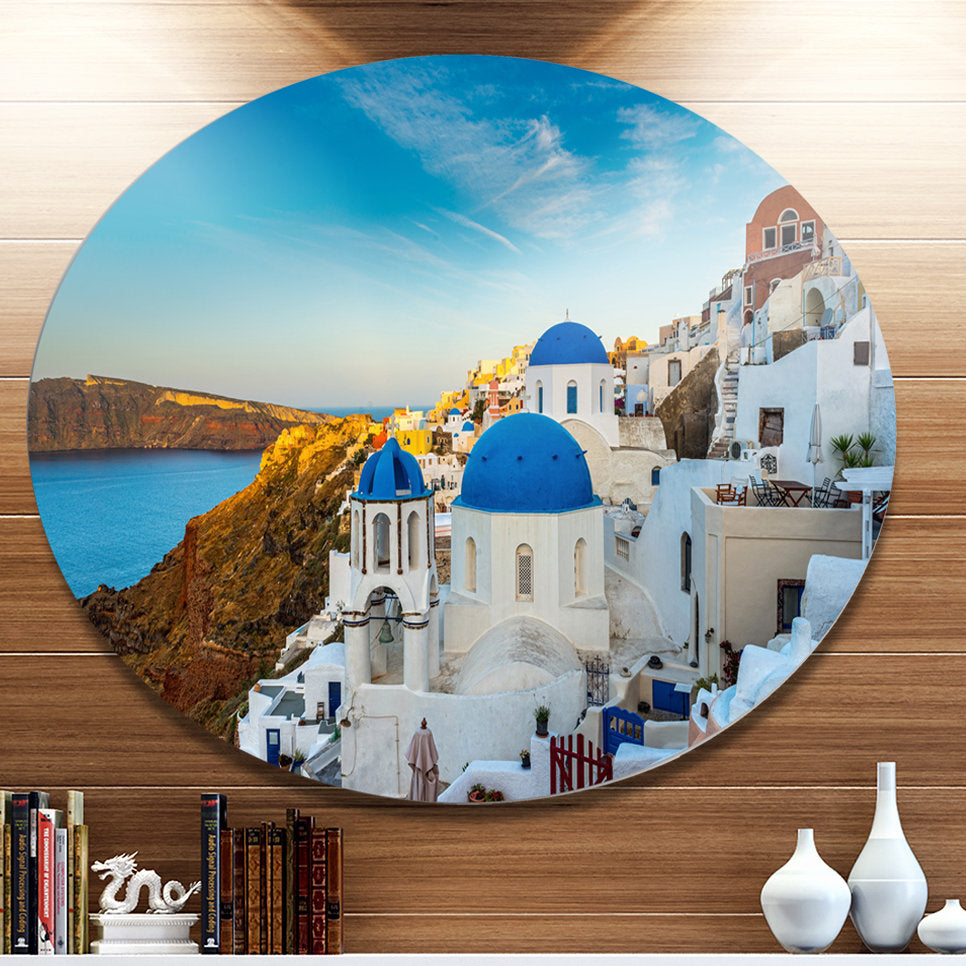 Beautiful Santorin Houses Greece' Photograph East Urban Home Size: 23" H x 23" W x 1" D Format: Metal
