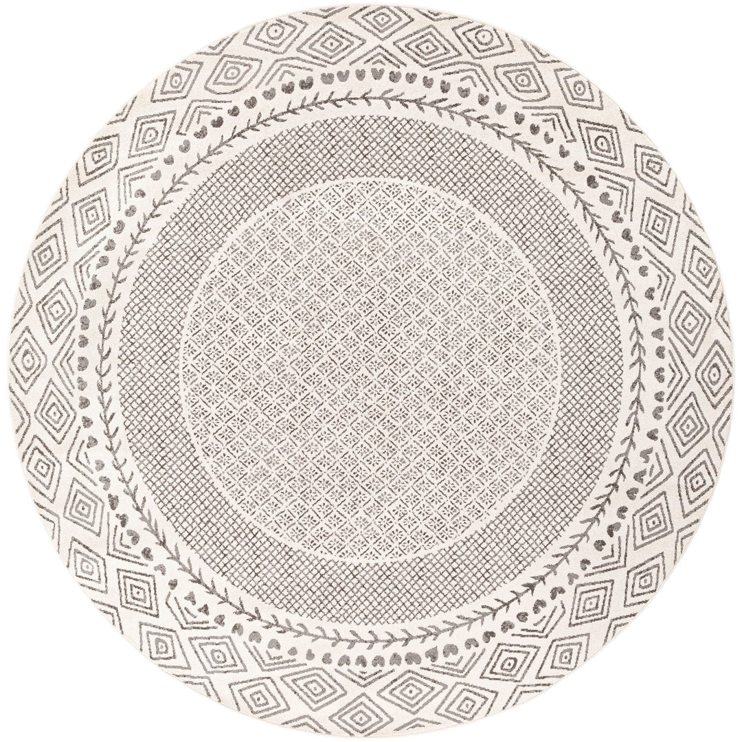 Calvo Light Beige/Charcoal Area Rug Wade Logan® Rug Size: Round 7'10"
