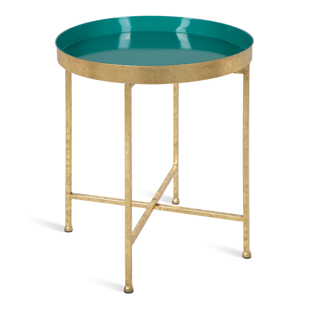 Ekta Tray Top Cross Legs End Table Willa Arlo™ Interiors Table Base Color: Gold, Table Top Color: Teal