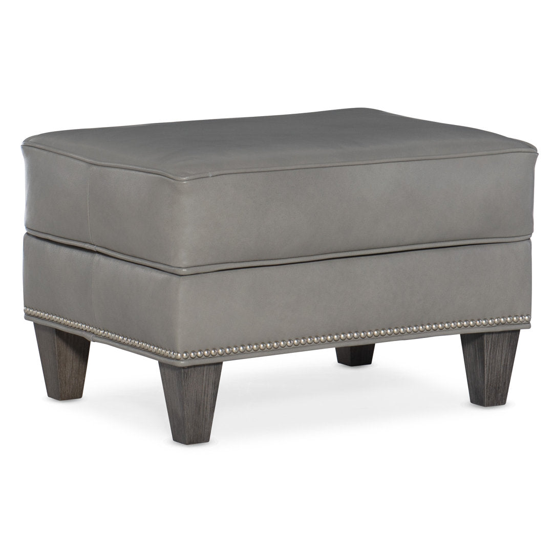 Davidson 25" Wide Genuine Leather Rectangle Standard Ottoman Bradington-Young Leg Color: Mahogany Body Fabric: Rio Mineral Genuine Leather, Nailhead Detail: #9 Gunmetal