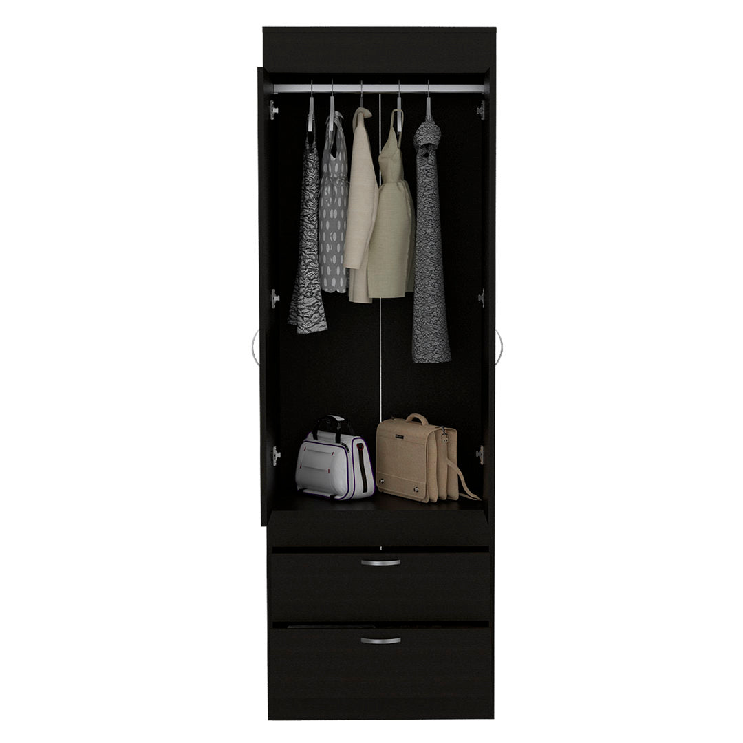 Lisboa Armoire with Double Doors, 2 Drawers, and Hanging Rod Latitude Run® Color: Black