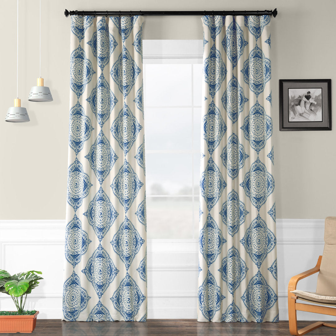 Klyszejko Majestic Medallion Printed Room Darkening Curtains for Living Room, Bedroom Single Panel Bungalow Rose Curtain Color: Blue Size per Panel: 50"W x 120"L