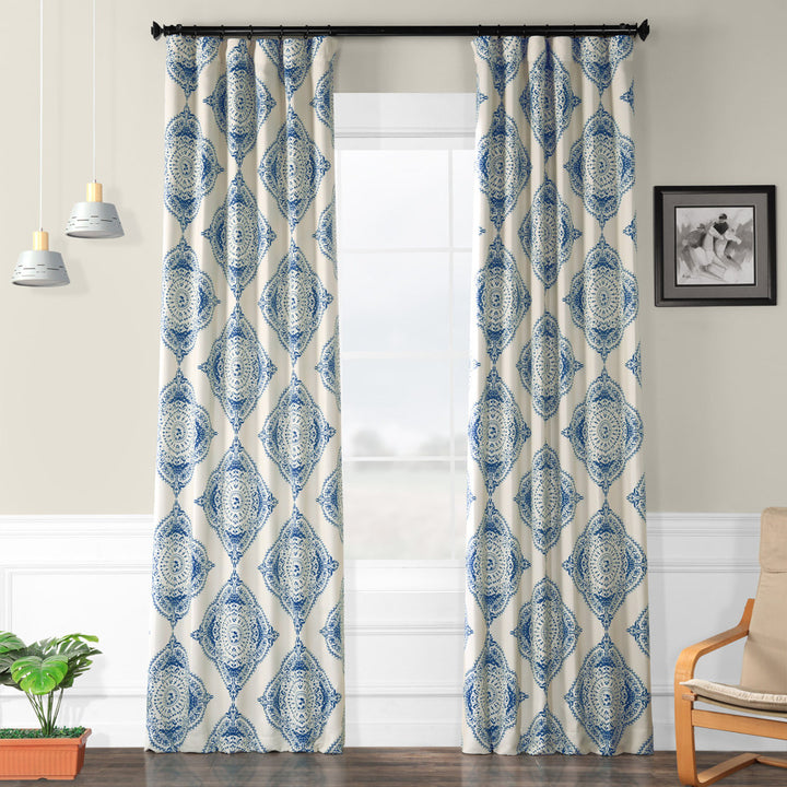 Klyszejko Majestic Medallion Printed Room Darkening Curtains for Living Room, Bedroom Single Panel Bungalow Rose Curtain Color: Blue Size per Panel: 50"W x 120"L