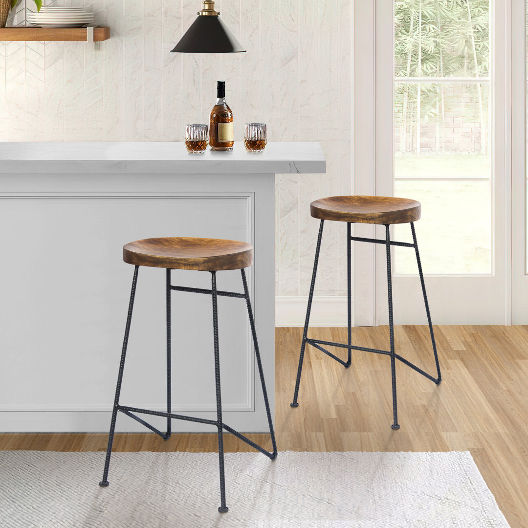 Travon Solid Wood 28" Bar Stool Union Rustic