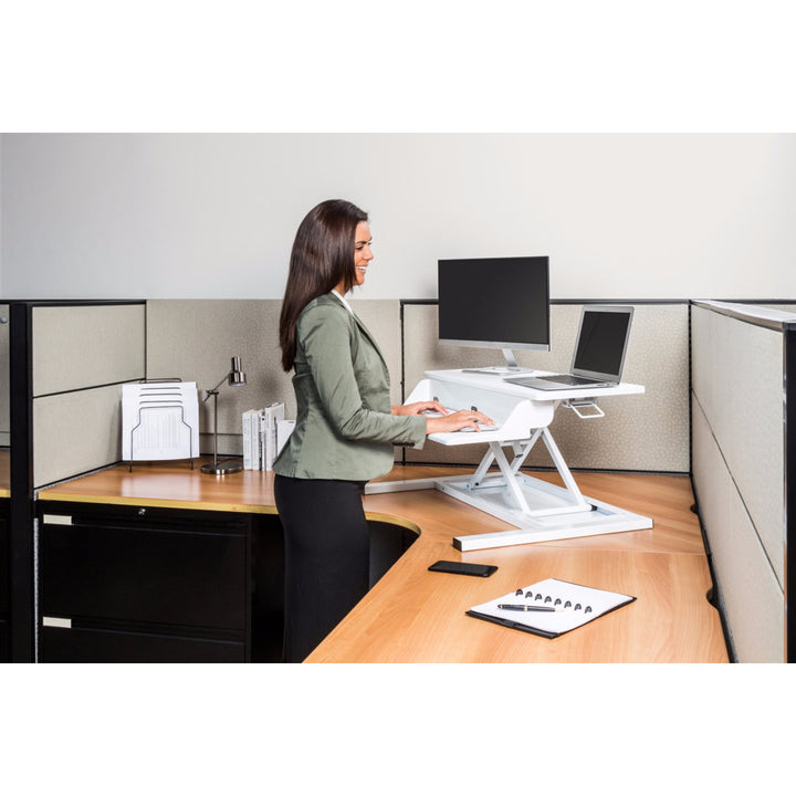 West Wick Height Adjustable Standing Desk Converter Symple Stuff Color (Top/Frame): White/White