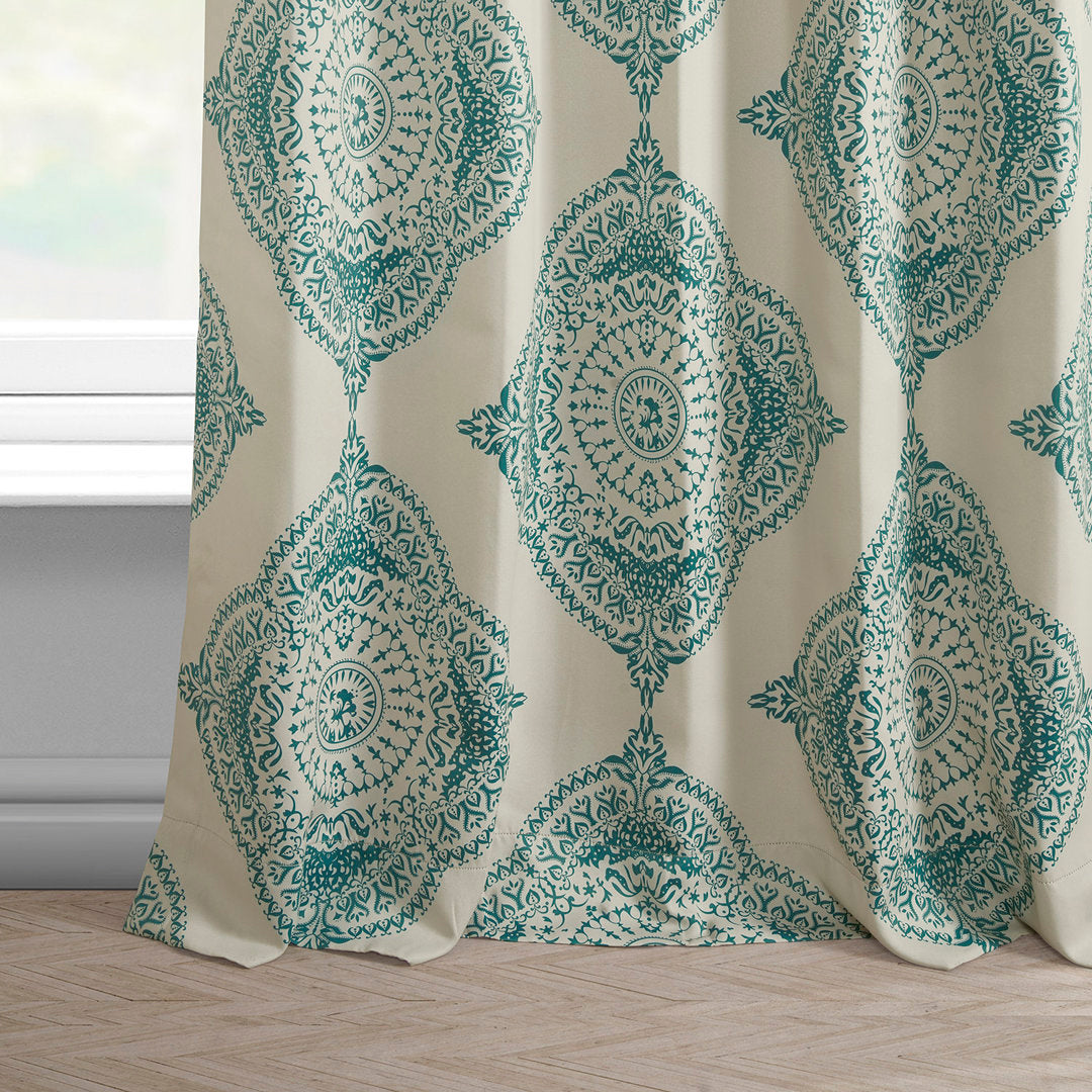 Klyszejko Majestic Medallion Printed Room Darkening Curtains for Living Room, Bedroom Single Panel Bungalow Rose Curtain Color: Teal Size per Panel: 50"W x 96"L
